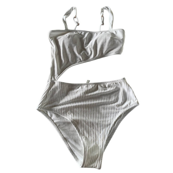 Shade & Shore Other - Shade & Shore Swim Suit Womens Medium Solid White One Piece Cut Out Poly Blend